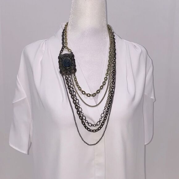 Robert Rose Jewelry - Robert Rose Necklace Gold Tone Asymmetric Black Cameo Pendant Multi Strand